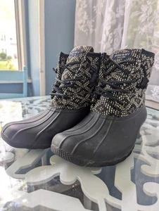 Sperry Saltwater Duck Rain Boots Womens Sz 7.5 Black Rubber Quilted Zip Nice - Picture 1 of 10