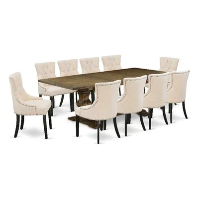 East West Furniture Table and 10 Light Beige Chair in Distressed Jacobean - Image 1 of 4