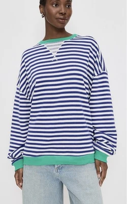 Sudadera FREE PEOPLE Clásica a Rayas Cuello Redondo Azul/Blanco Talla M $98 Foto 1 de 4