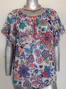 DAMEN MILLY DESIGN NATION TRANSPARENTES TOP BLUSE Größe XL SCHLÜSSELLOCH BINDEKRAGEN KURZARM - Bild 1 von 23