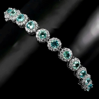 Pulsera de plata de ley 925 redonda azul apatita 5 mm piedras preciosas joyería 8 pulgadas Foto 1 de 4