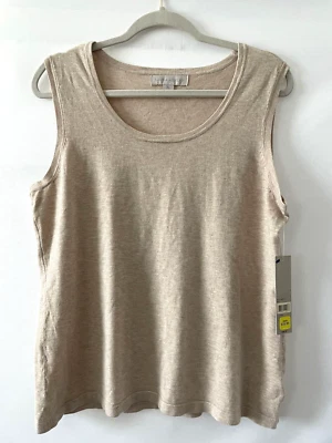 Camiseta sin mangas/concha tejida rayón cuello redondo beige Laura Ashley para mujer talla PL Foto 1 de 4