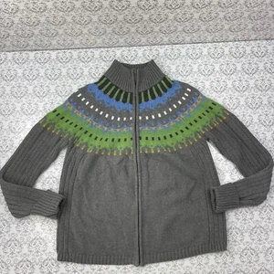 Covington Gray Pixeled Knit Zip Up High Neck Sweater Jacket Women's L - Picture 1 of 12