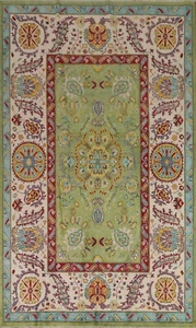 Green/ Ivory Geometric 7x10 Kazak Area Rug Hand-Knotted Wool Living Room - Picture 1 of 12