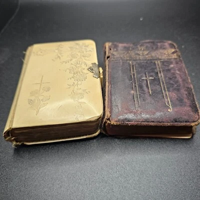 2 Antique 1899 Miniature Prayer Books Holy German Leather Catholic Christian Foto 1 de 4