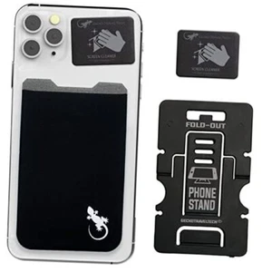 Phone Wallet - Adhesive Card Holder - Cell Phone Pouch - Stick on BLACK WHITE - Picture 1 of 7