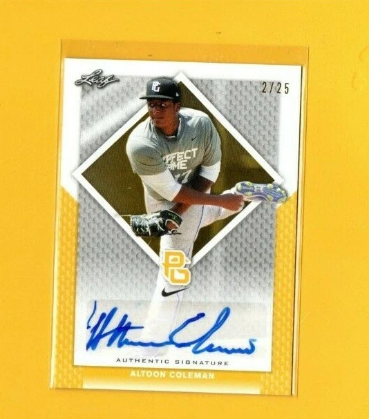D14695 2016 Leaf Perfect Game Autograph Yellow Altoon Coleman #02/25 - Image 1 of 1
