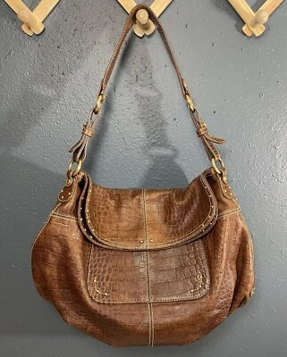 Maxx New York Bolso Cartera Bolso con Asa Superior Marrón Animal Cocodrilo Solapa de Cuero en Relieve Foto 1 de 4