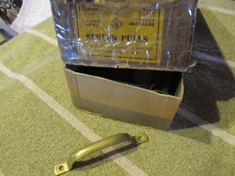 1 Screen Door Handle Drawer Pull Sash lift 3-3/4" Solid Brass Tarnished NOS USA Cover