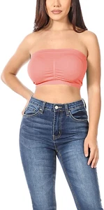 Fashionjoa Women'S Basic Stretch Seamless Tube Bra Bandeau Top - Picture 1 of 12