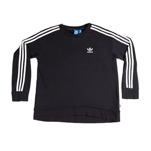 Adidas Originals Sweatshirt Size UK 10 S Black 3 Stripe Embroidered Trefoil - Picture 1 of 10