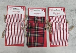 6 Pc Plaid Candycane Red Burlap Bags Drawstring Christmas Holiday Pouch Gift Bag - Picture 1 of 9