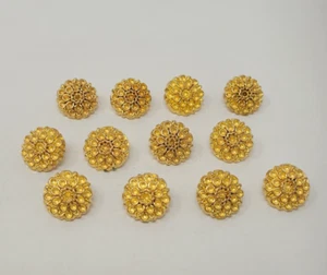 12 pc Dahlia Flower Cluster Round Gold Plastic Craft Sewing Shank Buttons 15mm - Picture 1 of 2