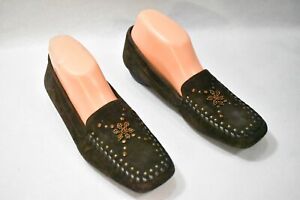 A Marinelli Shoes Loafers Brown Beaded Size 7.5 Women's 