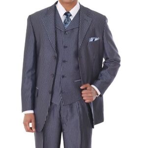 Men's Three Button Pin-Striped Fashion Suit w/ Matching Vest 5802V5 Cream