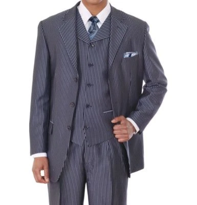 Men's Three Button Pin-Striped Fashion Suit w/ Matching Vest 5802V5 Cream - Image 1 of 4