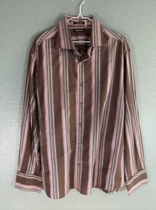 Mens Brandini Button Down Dress Shirt size XL Long Sleeve Striped Brown - Picture 1 of 12
