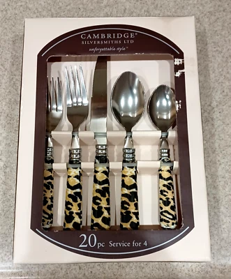 Cubiertos Cambridge Silversmith Ltd estilo inolvidable estampado de leopardo 20 piezas nuevos de stock Foto 1 de 4