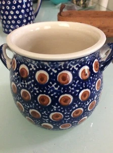 Boleslawiec Polish Pottery Sugar bowl Blue White Dot Ceramic Vintage Crock Ware - Picture 1 of 7