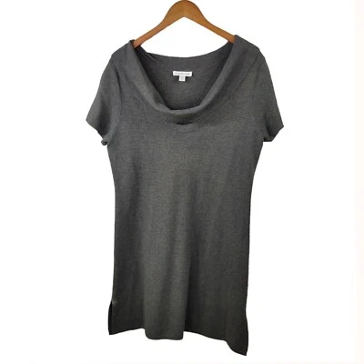 Mini Vestido Suéter de Lana Coldwater Creek Talla Grande Tejido Gris Capucha Cuello Túnica Foto 1 de 4