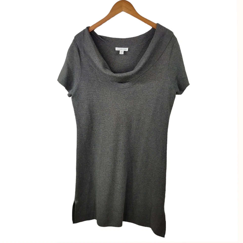 Coldwater Creek шерсти свитер мини-платье размер большой вязаный серый воротник туника - Изображение 1 из 4