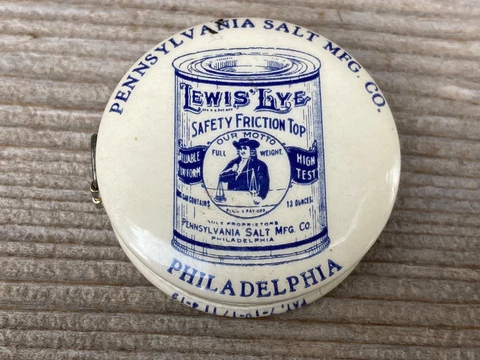 VTG CELLULOID ADVERTISING TAPE MEASURE LEWIS LYE PENNSYLVANIA SALT MFG Cover