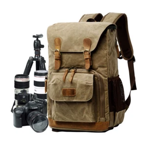 Canvas DSLR Camera Backpack Bag Case Rucksack For 15.6'' Laptop Canon Nikon Sony - Picture 1 of 24