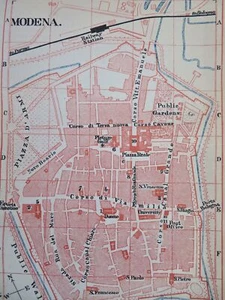 Modena Italy Detailed City Plan Churches Public Gardens c. 1890's tourist map - Picture 1 of 2