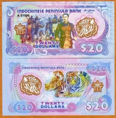 Indochinese Peninsula, $20, 2021, Clear Window Polymer, UNC Battle, Tiger - Image 1 of 2