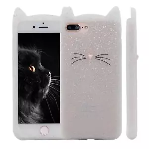 for iPhone 8+ Plus - Soft Silicone Rubber Case White Glitter Cat Kitty Whiskers - Picture 1 of 6