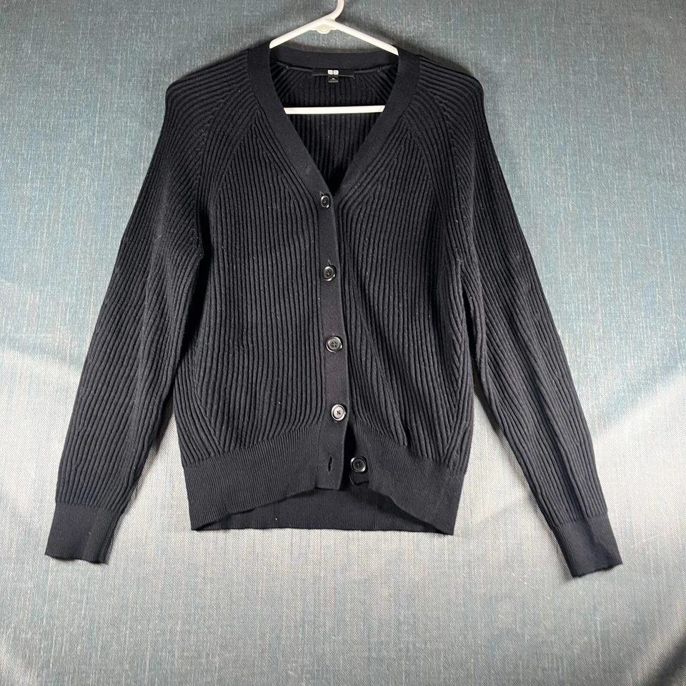 Uniqlo Mujer Cárdigan Suéter XS Negro Algodón Clásico Tejido Acanalado Manga Larga Foto 1 de 4