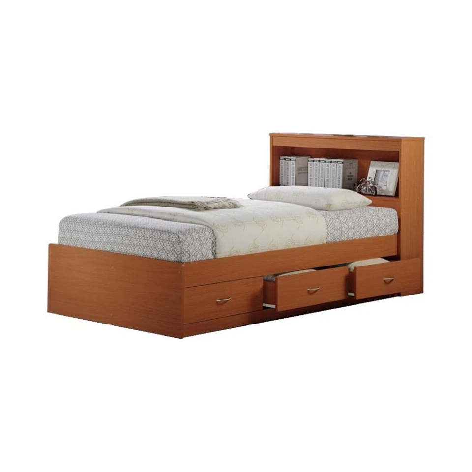 Hodedah Captain Bed with 3 Drawers - Twin, Cherry (HIBT60)