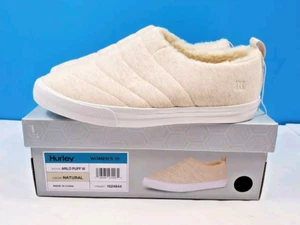 Hurley Arlo Puff Damen-Clog-Schuhe Größe 10 mit Kunstfell gefüttert Slipper natur NEU - Bild 1 von 13