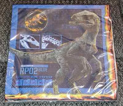 Jurassic World Dinosaurio Velociraptor 16 Servilletas de Almuerzo Fiesta de Cumpleaños Suministro Azul Foto 1 de 2