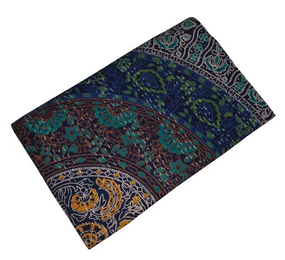Hand Block Print Twin Cotton Kantha Quilt Throw Blanket Bedspread Mandala Gudari - Image 1 of 4