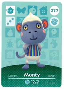 Monty #277  - Amiibo Card - Animal Crossing Series 1 - Authentic Nintendo - Picture 1 of 2