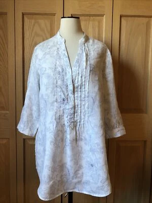 Blusa túnica floral botánica lino blanco MALVIN Hamburgo Alemania Lagenlook 10 Foto 1 de 4