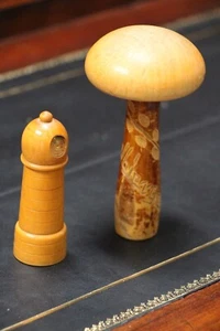 2 Antique birch Treen opening needle cases trinket boxes Danish original ornate - Picture 1 of 12