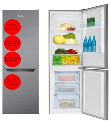 Amica Kühl-Gefrierkombination Edelstahloptik 227L 54cm breit automat Abtauen