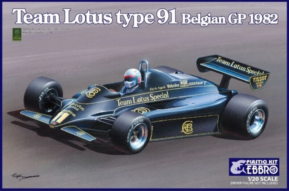 #11 1982 Team Lotus Tipo 91 GP Del Belgio Modello In Plastica 1/20 F1 Car Ebbro