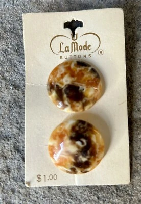 Vintage La Mode Tortoise Buttons, New Old Stock, Two Buttons, RARE 1960s Buttons - Image 1 of 4
