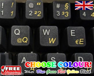 German Transparent Keyboard Stickers Computer Laptop 6 Colours Red Blue White - Picture 1 of 14