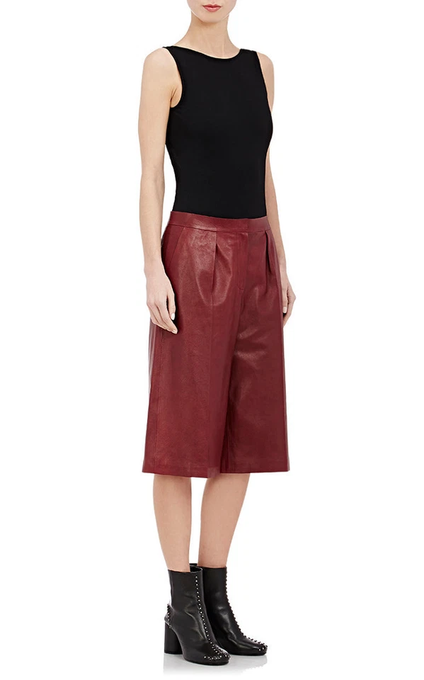 Culottes de cuero granulado borgoña para mujer MAISON MARGIELA PARIS $3320 de diseñador  Foto 1 de 1