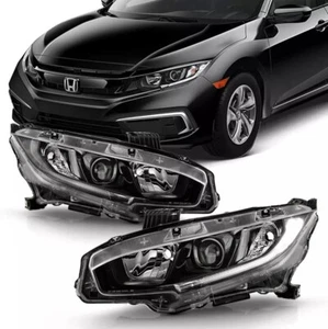 2016-2021 Honda Civic Black Housing Projector Headlights Headlamps Assembly Pair - Picture 1 of 7