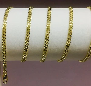 14k Solid Yellow Gold Gourmette Curb Box Link 24" 3 mm 12 gram Pendant Chain - Picture 1 of 12