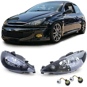 For Peugeot 206 98-08 Clear Glass Headlight Black H7 + Adapter Left Right - Picture 1 of 6