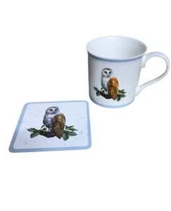 Juego de posavasos taza de búho regalo fina China búho pájaro taza de café con posavasos de 4 pulgadas - Imagen 1 de 13