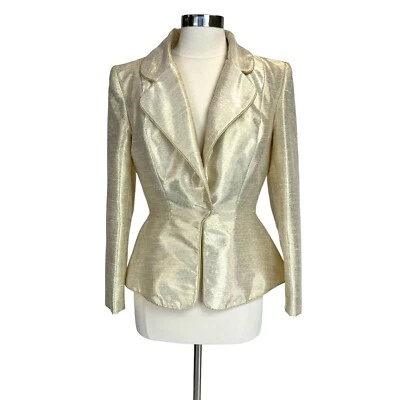 Chaqueta Blazer Vintage Años 90 Y2K Nahdree Metálica Oro Claro Peplum Talla 6 Para Mujer Foto 1 de 4