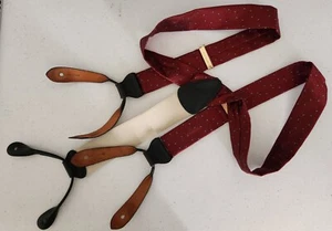 Jos A Bank Burgundy & Blue Dot Button Suspenders with Brass Adjusters - Picture 1 of 5