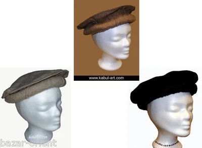 original Kopfbedeckung Pakol woll Mütze Afghanistan hat cap schwarz Brauen grau